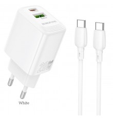 МЗП Borofone BN27 Fuente PD20W+QC3.0 (1USB-A/1C) + кабель Type-C to Type-C White