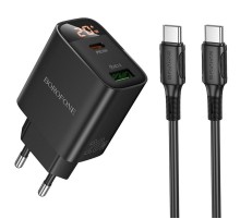 МЗП Borofone BA96A Ilustre with digital display PD20W+QC3.0 (1USB-A/1C) + кабель Type-C to Type-C Black
