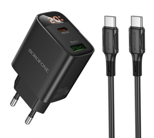 МЗП Borofone BA96A Ilustre with digital display PD20W+QC3.0 (1USB-A/1C) + кабель Type-C to Type-C Black МЗП Borofone BA96A Ilustre with digital display PD20W+QC3.0 (1USB-A/1C) + кабель Type-C to Type-C Black