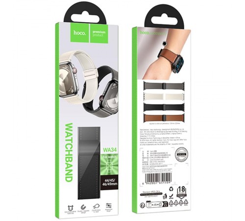 Ремінець Hoco WA34 Basic magnetic buckle silicone leather strap для Apple watch 38/40/41/42mm Black Ремінець Hoco WA34 Basic magnetic buckle silicone leather strap для Apple watch 38/40/41/42mm Black