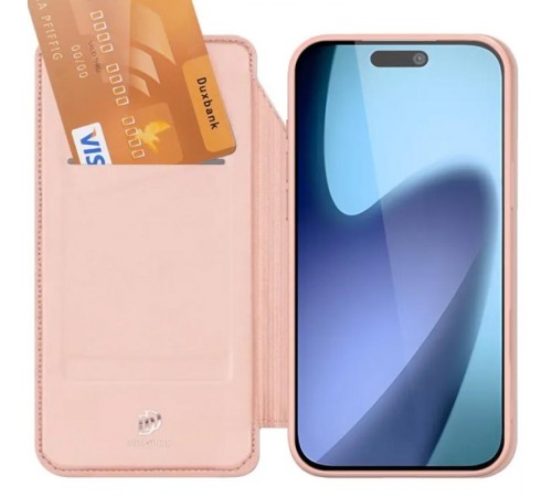 Чохол-книжка Dux Ducis з кишенею для візиток для Apple iPhone 17 Pro (6.3") Rose Gold