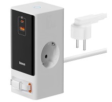 МЗП Baseus OS PowerCombo Digital PowerStrip+Retractable-C 65W (1USB-A/1C/2Socket) (1.5m) (PSLR000) Glacier White