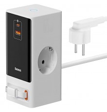 МЗП Baseus OS PowerCombo Digital PowerStrip+Retractable-C 65W (1USB-A/1C/2Socket) (1.5m) (PSLR000) Glacier White