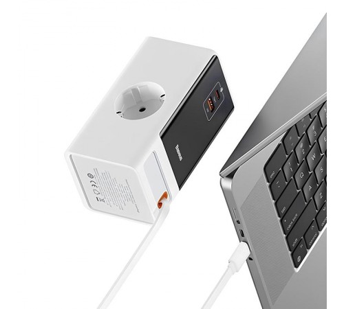 МЗП Baseus OS PowerCombo Digital PowerStrip+Retractable-C 65W (1USB-A/1C/2Socket) (1.5m) (PSLR000) Glacier White