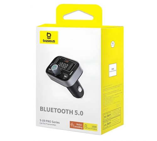 АЗП FM модулятор Baseus S-09 Pro Series 18W (2USB-A/1C) (C10762200113) Cluster Black
