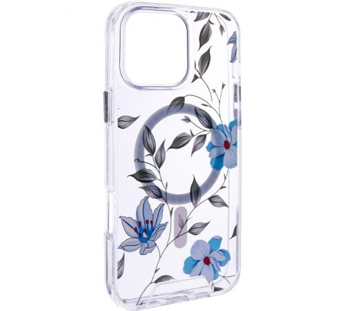 TPU+PC чохол Clear Garden with MagSafe для Apple iPhone 16 (6.1") Blue Blossom