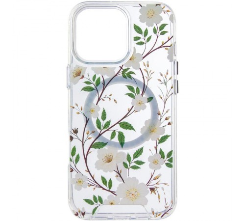TPU+PC чохол Clear Garden with MagSafe для Apple iPhone 16 Pro (6.3") White Gardenia