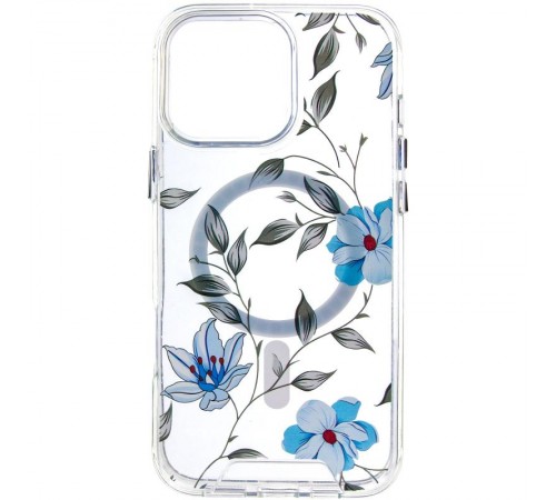 TPU+PC чохол Clear Garden with MagSafe для Apple iPhone 16 Pro Max (6.9") Blue Blossom