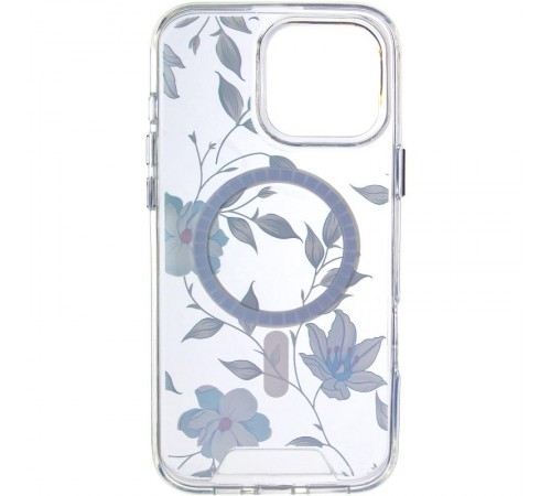 TPU+PC чохол Clear Garden with MagSafe для Apple iPhone 16 Pro Max (6.9") Blue Blossom