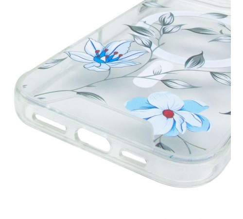 TPU+PC чохол Clear Garden with MagSafe для Apple iPhone 16 Pro Max (6.9") Blue Blossom