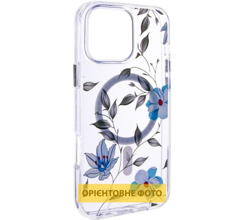 TPU+PC чохол Clear Garden with MagSafe для Apple iPhone 17 (6.3") Blue Blossom