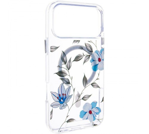 TPU+PC чохол Clear Garden with MagSafe для Apple iPhone 17 Pro (6.3") Blue Blossom