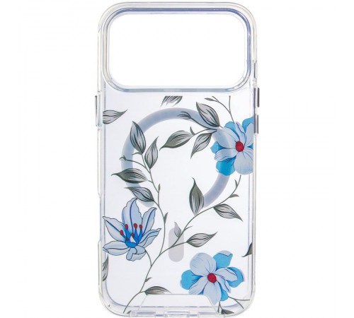 TPU+PC чохол Clear Garden with MagSafe для Apple iPhone 17 Pro (6.3") Blue Blossom