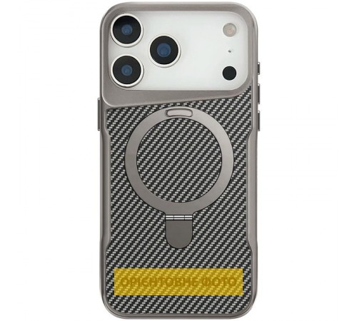 TPU+PC чохол Metal Buttons with MagSafe Carbon Ring для Apple iPhone 17 (6.3") Сірий