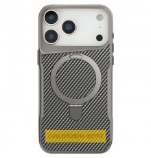 TPU+PC чохол Metal Buttons with MagSafe Carbon Ring для Apple iPhone 17 Air (6.5") Сірий
