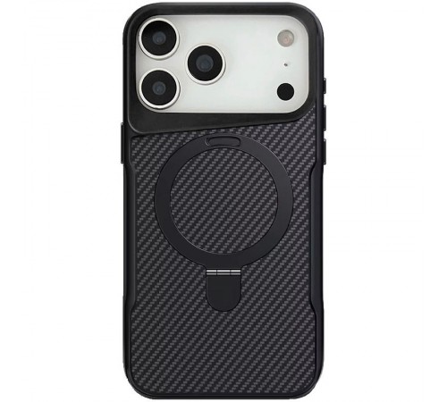 TPU+PC чохол Metal Buttons with MagSafe Carbon Ring для Apple iPhone 17 Pro (6.3") Чорний