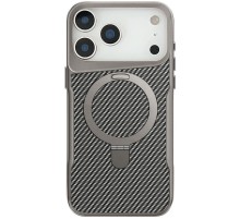 TPU+PC чохол Metal Buttons with MagSafe Carbon Ring для Apple iPhone 17 Pro (6.3") Сірий
