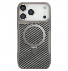 TPU+PC чохол Metal Buttons with MagSafe Carbon Ring для Apple iPhone 17 Pro Max (6.9") Сірий
