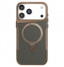 TPU+PC чохол Metal Buttons with MagSafe Carbon Ring для Apple iPhone 17 Pro Max (6.9") Золотий