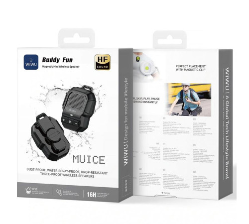 Bluetooth Колонка WiWU SPK-001 Buddy Fun with Magnetic Clip Black