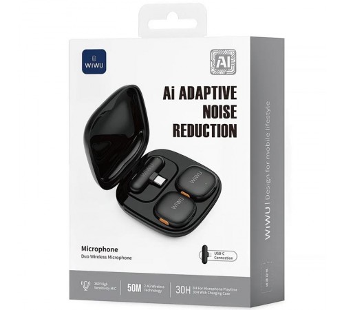Петличний бездротовий мікрофон WiWU Wi-WM006 AI Adaptive Noise Reduction Type-C Black