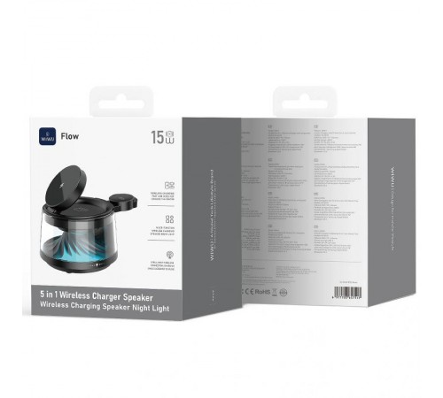 БЗП WIWU Wi-W039 Flow 5in1 wireless charger with Speaker & Night Light 15W Black