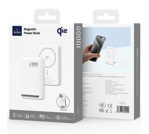 Портативний ЗП Power Bank WIWU Wi-P031 Magnetic з БЗП Qi2 30W 10000 mAh White