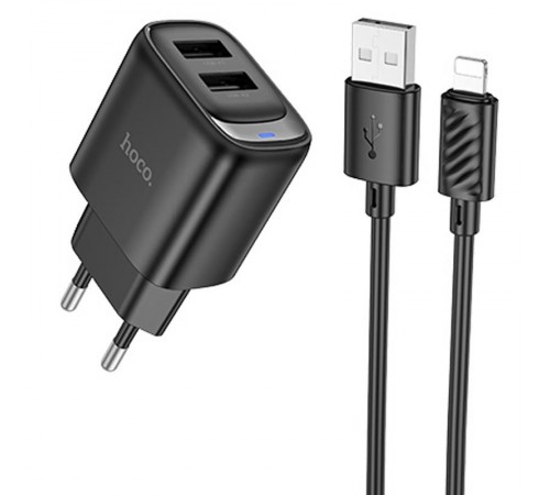 МЗП Hoco C141A Smart 2.1A (2USB-A) + кабель USB to Lightning Black МЗП Hoco C141A Smart 2.1A (2USB-A) + кабель USB to Lightning Black