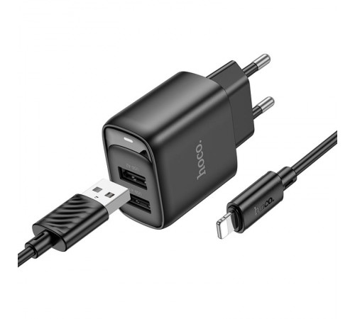 МЗП Hoco C141A Smart 2.1A (2USB-A) + кабель USB to Lightning Black МЗП Hoco C141A Smart 2.1A (2USB-A) + кабель USB to Lightning Black