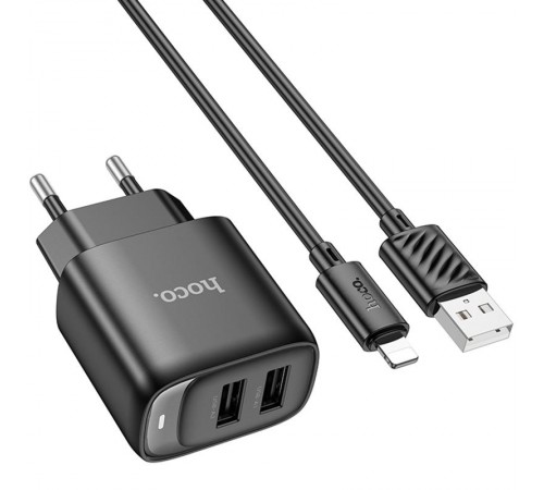 МЗП Hoco C141A Smart 2.1A (2USB-A) + кабель USB to Lightning Black МЗП Hoco C141A Smart 2.1A (2USB-A) + кабель USB to Lightning Black
