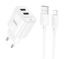 МЗП Hoco C141A Smart 2.1A (2USB-A) + кабель USB to Lightning White
