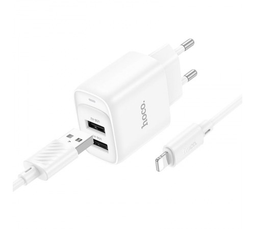 МЗП Hoco C141A Smart 2.1A (2USB-A) + кабель USB to Lightning White