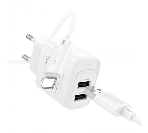 МЗП Hoco C141A Smart 2.1A (2USB-A) + кабель USB to Lightning White