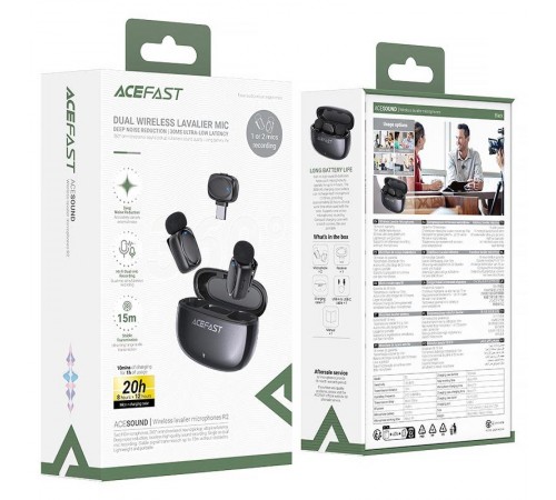 Петличний бездротовий мікрофон Acefast R2 Type-C Black