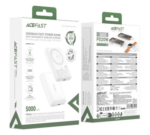 Портативний ЗП Power Bank Acefast M25 20W з БЗП+iWatch 5000 mAh White