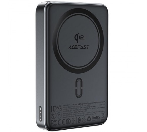 Портативний ЗП Power Bank Acefast M11 30W Qi2 з БЗП 10000 mAh Black