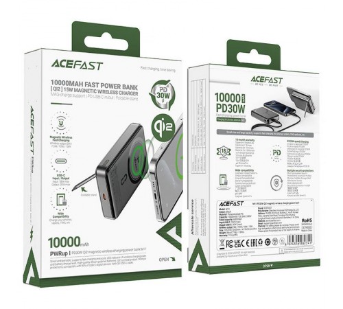 Портативний ЗП Power Bank Acefast M11 30W Qi2 з БЗП 10000 mAh Black