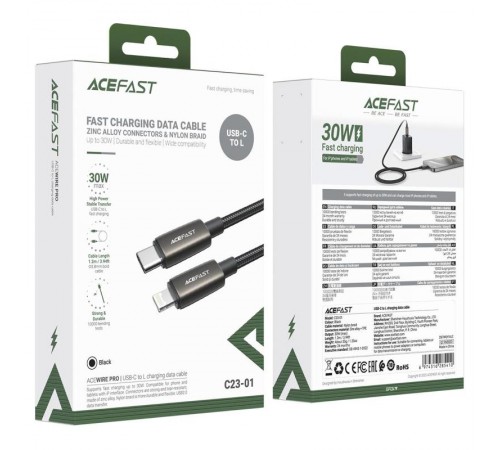 Дата кабель Acefast C23-01 Type-C to Lightning 30W (1.2m) Black