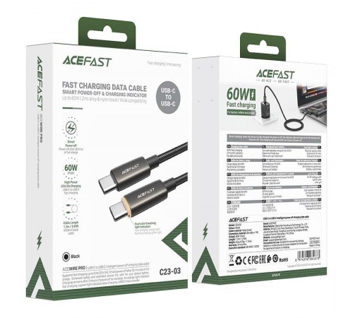 Дата кабель Acefast C23-03 Type-C to Type-C 60W (1.2m) Black