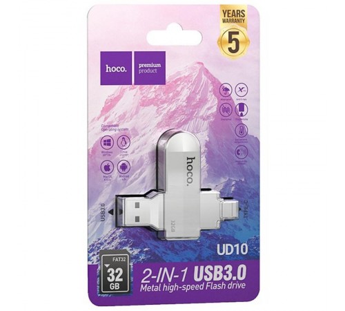 Флеш-накопичувач Hoco UD10 Metal Flash 2in1 USB 3.0/Type-C - 32GB Gray Флеш-накопичувач Hoco UD10 Metal Flash 2in1 USB 3.0/Type-C - 32GB Gray