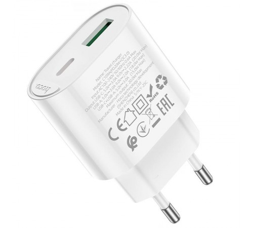 МЗП Hoco C109A Fighter PD20W+QC3.0 (1USB-A/1C) White