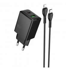 МЗП Hoco N71 Nuevo PD30W+QC3.0 (1USB-A/1C) + кабель Type-C to Lightning Black