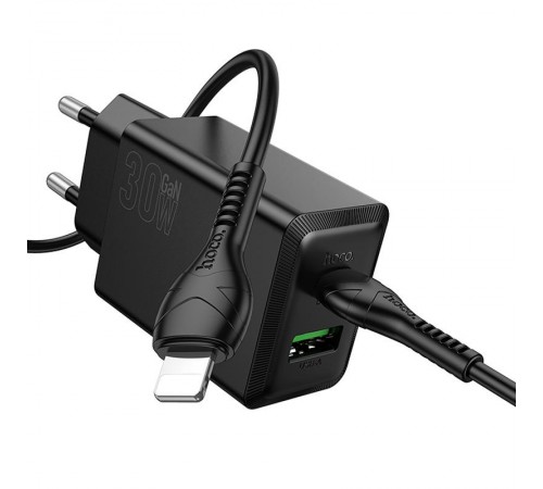 МЗП Hoco N71 Nuevo PD30W+QC3.0 (1USB-A/1C) + кабель Type-C to Lightning Black