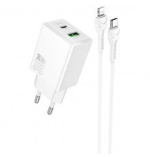 МЗП Hoco N71 Nuevo PD30W+QC3.0 (1USB-A/1C) + кабель Type-C to Lightning White