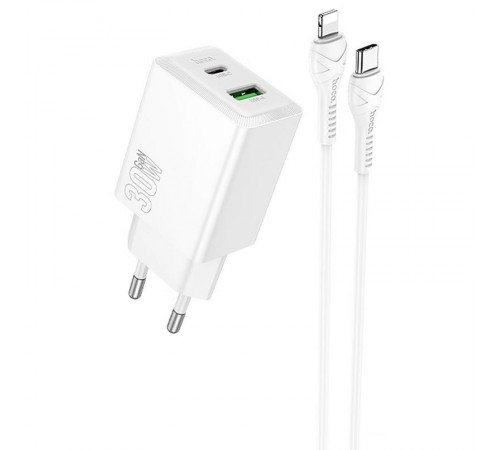 МЗП Hoco N71 Nuevo PD30W+QC3.0 (1USB-A/1C) + кабель Type-C to Lightning White