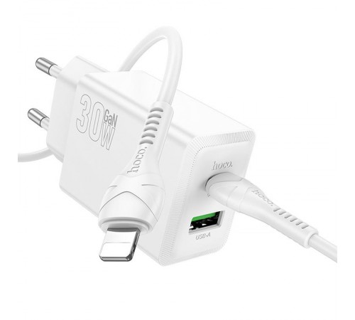 МЗП Hoco N71 Nuevo PD30W+QC3.0 (1USB-A/1C) + кабель Type-C to Lightning White