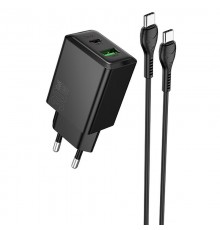 МЗП Hoco N71 Nuevo PD30W+QC3.0 (1USB-A/1C)  + кабель Type-C to Type-C Black