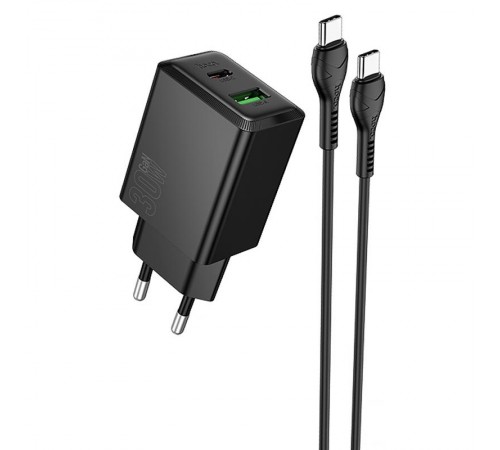 МЗП Hoco N71 Nuevo PD30W+QC3.0 (1USB-A/1C) + кабель Type-C to Type-C Black