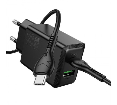 МЗП Hoco N71 Nuevo PD30W+QC3.0 (1USB-A/1C) + кабель Type-C to Type-C Black