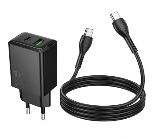 МЗП Hoco N71 Nuevo PD30W+QC3.0 (1USB-A/1C) + кабель Type-C to Type-C Black
